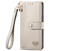 SNCLET Funda para Realme C31 Cuero Funda Amor Corazón Patrón PU Piel Tapa con Ranuras para Tarjetas Cierre Magnético Bloqueo RFID Billetera Carcasa para Realme C31,Gris