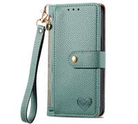 SNCLET Funda para Realme C31 Funda Protectora Amor Corazón Patrón PU Piel Tapa con Ranuras para Tarjetas Cierre Magnético Bloqueo RFID Billetera Carcasa para Realme C31,Verde