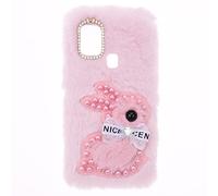 SNCLET Funda para Samsung Galaxy A21s Case Glitter Gems Fluffy Fur Plush Skin Cover Bonita Rabbit Soft Gel Case Silicona Protectora TPU Bumper Funda para Samsung Galaxy A21s,Conejo Rosa