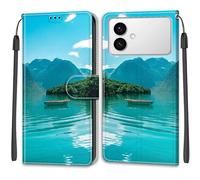 SNCLET Funda para Samsung Galaxy S26 Edge Funda Silicona TPU Flip Phone Case Piel PU Patrón de Colores Folio Ranura para Tarjeta Cierre Magnético Cover para Samsung Galaxy S26 Edge,Boat In Lake
