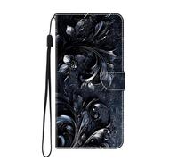 SNCLET Funda para Sony Xperia 1 II, Carcasa PU Cuero Flip Cover Phone Case Protectora con Soporte, Flores de Metal Negro Bolsillo para Tarjetas y Cierre Magnético para Sony Xperia 1 II