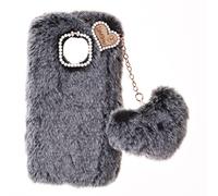 SNCLET Plush Case para Huawei Mate 80 Pro MAX Funda de Silicona Bumper Fluffy Fur Protección Case Bonita Love Funda de Fluffy con Diamantes de Purpurina Shockproof Carcasa,Gris Oscuro