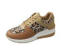 Sneaker Damen Laufschuhe Turnschuhe Turnschuhe Sportschuhe Europa die USA vier Jahreszeiten Schnürsneaker mit flachen em Boden Höhenerhöhung, Schnür Leoparden Einzelschuhe Sneaker Damen Rot, caqui