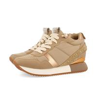 Sneakers Beige Monocolor con cuña Interna y Detalle de Cristales para Mujer allanton