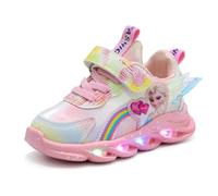 Sneakers con luces for niños, zapatos ELSA for niñas, trainers intermitentes for kids con luz y cierre de MAGIC TAPE, zapatillas luminosas antideslizantes for primavera, verano y otoño(Pink leather,27