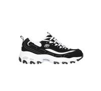 Skechers Zapatillas D'Lites Biggest Fan Regular Mujer Negro Trubuck Malla Blanca Ribete Plateado 40
