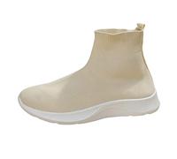 Sneakers - Zapatillas deportivas para mujer, color negro, elegantes, con tacón de cuña, cómodas, zapatillas deportivas de media altura, antideslizantes, para exteriores, suaves, para caminar, beige