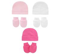 Snegyu Gorro de hospital de algodón para recién nacidos y guantes antiarañazos, juego de 0-3 meses para recién nacidos, niños y niñas, capó, gorros y guantes para bebés