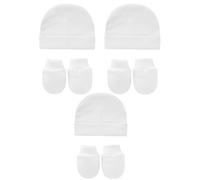 Snegyu Gorro de hospital de algodón para recién nacidos y guantes antiarañazos, juego de 0 a 3 meses para recién nacidos, niños y niñas, capó, gorros y guantes para bebés, White 3 Set, 1 mes