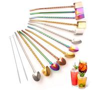 SneiDr 12 Piezas 2 En 1 Cuchara Pajita Acero Inoxidable 304 22.5cm Sin Soldaduras Bordes Pulidos Reutilizables de Cucharas de Paja con 2 Cepillo de Limpieza para Batidos Cafés Bares Hogar