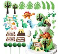 SneiDr 34 Piezas Dinosaurios Cake Toppers Reutilizable No Comestible 3D Decoracion Tarta Dinosaurio con Volcán Plantas Huevo Dino para Fiesta de Cumpleaños Niños y Niñas Dino Tema Fiesta Baby Shower