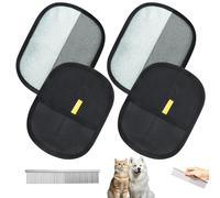 SneiDr 4 Piezas Guante Quita Pelos Mascota 20x15cm Guantes de Doble Cara para Perros y Gatos con Peine Acero Inoxidable 16cm Removedor de Pelo Estático para Casa Tienda y Peluquería