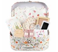 SneiDr Cesta Bebe Recien Nacido Niño Niña 11 Piezas Canastilla Bebe Personalizada con Body Baberos Calcetines Toalla Moneda Decisión Tarjetas Hitos Regalo de Nacimiento Neutro para Bebé Baby Shower