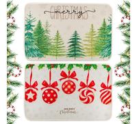 SneiDr Juego de 2 felpudos navideños para interior y exterior, 40 x 60 cm, de terciopelo de cristal con copos de nieve, bolas de Navidad, abetos, diseño de Navidad, lavable, antideslizante, adecuado