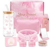 SneiDr Regalos Niñas 9 10 11 12 13 14 15 16 Años Adolescentes Vaso de Cristal con Tapa y Pajita Pinceles de Maquillaje Neceser Pulsera Hairband Espejo Regalo de Cumpleaños para Niñas Hija Mejor Amiga