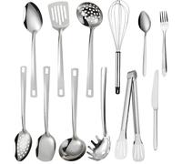 SneiDr Utensilios De Cocina Set 12 Piezas De Acero Inoxidable Pulido Espejo Utensilios Cocina Multifuncionales Para Cocinar Mezclar Servir Y Manipular Con Cucharón Espátula Batidor Para Cocina Y Hogar