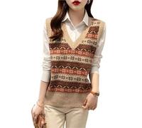 SNGUOQ 1 suéter gráfico for Mujer, Top de Punto a Rayas for, Blusa Tricot estética Vintage para Uso Diario,Vacaciones Informales(Khaki,XL)