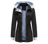 SNGUOQ Chaqueta cortavientos con capucha de invierno for mujer, for senderismo, acampada al aire libre, manga larga, cremallera, impermeable, for exteriores Para Campings Y Parques Acuáticos(Black,L)