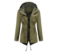 SNGUOQ Chaqueta cortavientos con capucha de longitud media for mujer, impermeable ajustado a la cintura for exteriores Para Campings Y Parques Acuáticos(Green,XL)