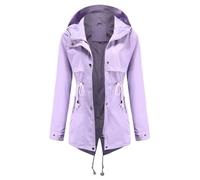 SNGUOQ Chaqueta cortavientos con capucha de longitud media for mujer, impermeable ajustado a la cintura for exteriores Para Campings Y Parques Acuáticos(Purple,L)