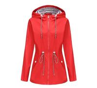 SNGUOQ Chaqueta impermeable con capucha for mujer, abrigo informal cordón ajustable en la cintura y cremallera, cortavientos Para Campings Y Parques Acuáticos(Red,S)