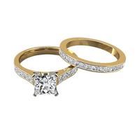 SNHHNSW 1-3 S Princess Cut Lab Anillo cultivado con IGI Certificado Certificado de 10k/ 14k/ anillo de novia sólido con piedras laterales de moissanite (color D, claridad VVS)