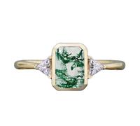 SNHHNSW 10k 14K Moss Agate/Black Onyx Anillo de compromiso para mujeres Gemstone natural 2 Anillo de curación Esmeralda Regalo inspirado