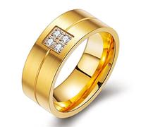 SNHHNSW Anillo de bodas de acero y titanio de color para mujer y hombre, anillo de compromiso con piedra CZ blanca