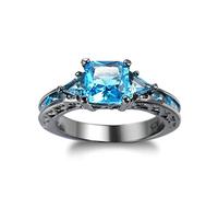 SNHHNSW Anillos de los dedos para mujeres chapadas negras, anillos para mujeres Blue azul clásico anillo simple cúbico-zirconia anando de boda