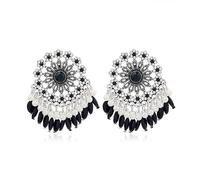 SNHHNSW Boho Chandelier Drop Chanding para mujeres Flores de cristal indio tradicional Jhumka Jhumki Drop colgante colgante Parring México Tassel Estilo étnico Bollywood Joyería de Navidad Vintage