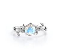 SNHHNSW Centro de 1 ct Redondeo de luna de luna anillos de compromiso para sus anillos hechos a mano de luna y piedras lunares de 10k 14k para el aniversario de bodas