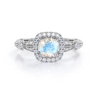 SNHHNSW Centro de 1 ct Redondeo de luna de luna anillos de compromiso para sus anillos hechos a mano de luna y piedras lunares de 10k 14k para el aniversario de bodas