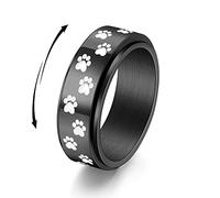 SNHHNSW Cute Paw Print Spinner Fidget Ring Stress Relieving Anti Anxiety Rotate Freely Lovely Dog Band Stainless Steel Promise Engagement Wedding Birthday Xmas Valentine's Day Gift for Women Men