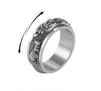 SNHHNSW Dragon Rotating Spinner Fidget Band Rings Stainless Steel Punk Cool Animal Anxiety Stress Relief Band Biker Ring Promise Band for Men Women Birthday Valentine's Day Gifts Vintage