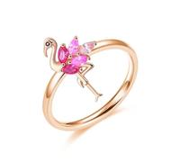 SNHHNSW Flamingo Ring for Women Cute Animal Rose Pink Cubic Zirconia Bird Flamingos Wedding Engagement Finger Rings Bands Beach Christmas Gifts for Mom Daughter