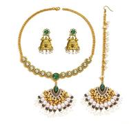 SNHHNSW Joyería india Set para mujeres Bollywood Antique antigüedades Jhumka Tassel Joyería Ajuste de boda de boda Pendientes de collar de gargantilla Pendientes Bridal Maang Tikka Fancy Party Dance