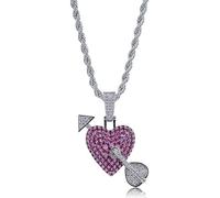 SNHHNSW JZWCHQ 14K Over S Cupid's Arrow Through Heart Pendant, Ruby & Moissanite Necklace, A Heartfelt Present for Anniversaries or Romantic Milestones,Fathers Day for Dad