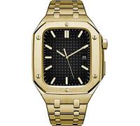 SNHHNSW Luxury screy sCreed Metal Watch y kit de modificación de banda de banda, para la serie 9 8 7 6 SE 5 4, Bisel de correa de reloj de acero, para iWatch 44 mm 45 mm DIY Royal Oak Retfit