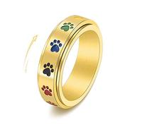 SNHHNSW Stainless Steel Paw Print Spinner Ring for Anxiety Fidget Rings Relieving Stress Rotate Freely Cute Animal Enameled Engagement Wedding Band Gift for Women Men Birthday Christmas Anniversary