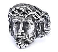 SNHHNSW Vintage Jesus Head Signet Stainless Steel Ring For Women Men Religious Amulet Baptism Band Antique Thumb Knuckle Ring Hip Hop Biker Baptism Christian Catholic Costume Gifts Accessories
