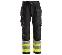 Snickers AllroundWork Hi-Vis de trabajoitshose w. bolsillos tipo funda, cl. 1, EN 14404, 10471, 20471 Negro-HV-Amarillo 92