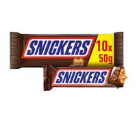 Snickers Barrita de Chocolate con Leche, Crema de Cacahuete, Caramelo y Cacahuetes, 10 x 50g