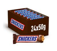 Snickers Chocolatina con Crema de Cacahuete, Caramelo y Cacahuete recubiertos de Chocolate con Leche (24 x 50g)