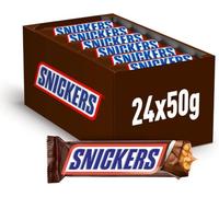 Snickers Chocolatina con Crema de Cacahuete, Caramelo y Cacahuete recubiertos de Chocolate con Leche (24 x 50g)