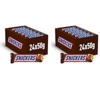 Snickers Chocolatina con Crema de Cacahuete, Caramelo y Cacahuete recubiertos de Chocolate con Leche (24 x 50g) (Paquete de 2)