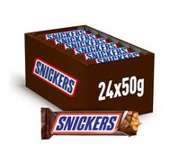 Snickers Chocolatina con Crema de Cacahuete, Caramelo y Cacahuete recubiertos de Chocolate con Leche (24 x 50g)
