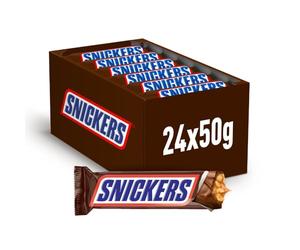 Snickers Chocolatina con Crema de Cacahuete, Caramelo y Cacahuete recubiertos de Chocolate con Leche (24 x 50g)