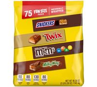 Snickers, M&M's Chocolate con leche, Milky Way y Twix, tamaño divertido, paquete surtido de chocolate, 75 unidades