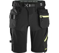 Snickers short workitshorts FlexiWork softshell stretch shorts wit holster pockets black/Neonyellow 58