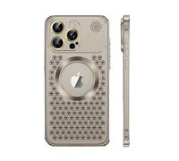 SNIDII Funda de aleación de aluminio para iPhone 14 Pro Max de lujo a prueba de golpes con logotipo de fragancia recién llegada 2024 (dorado)